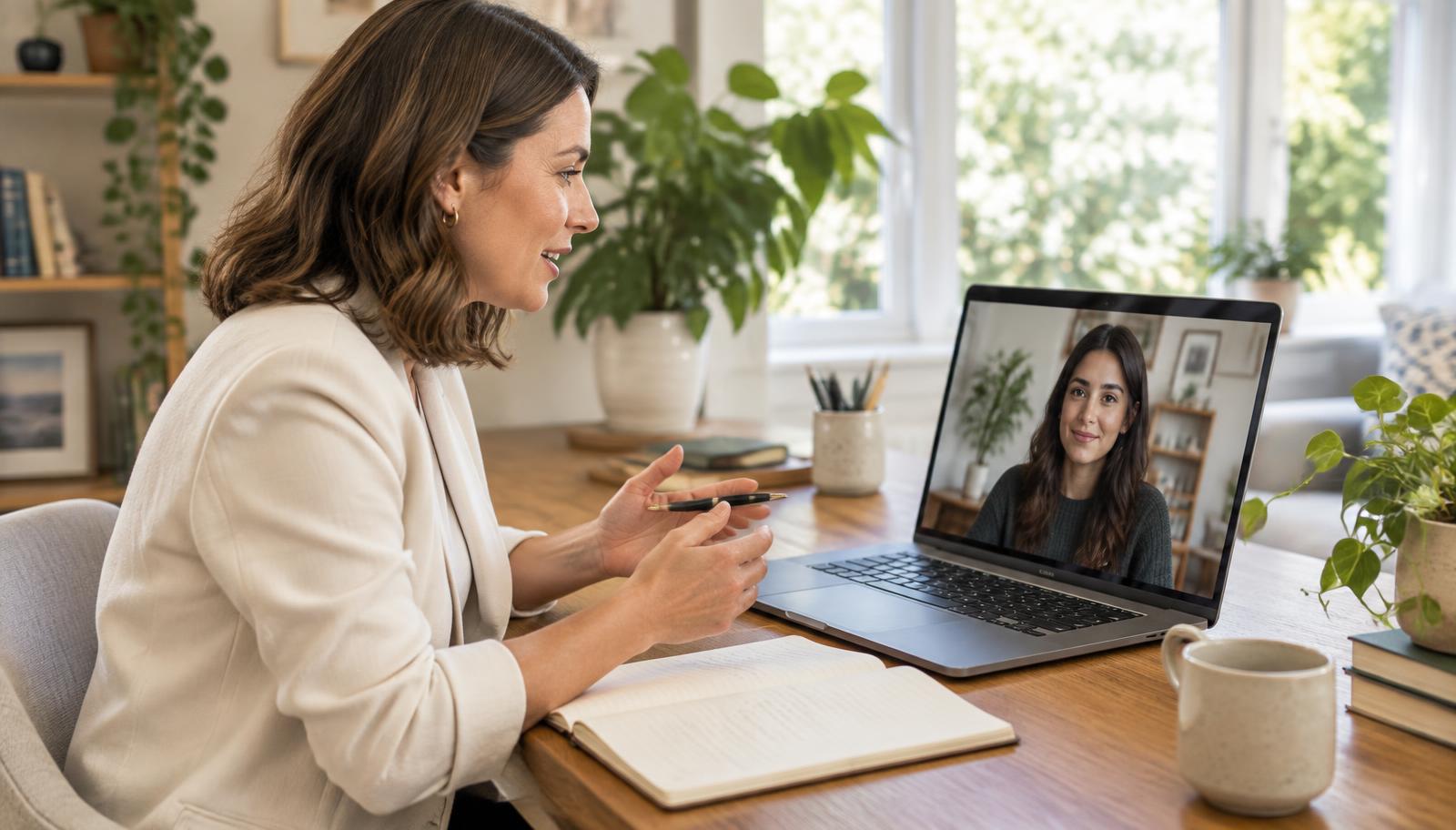A founder giving feedback to a team member over a video call